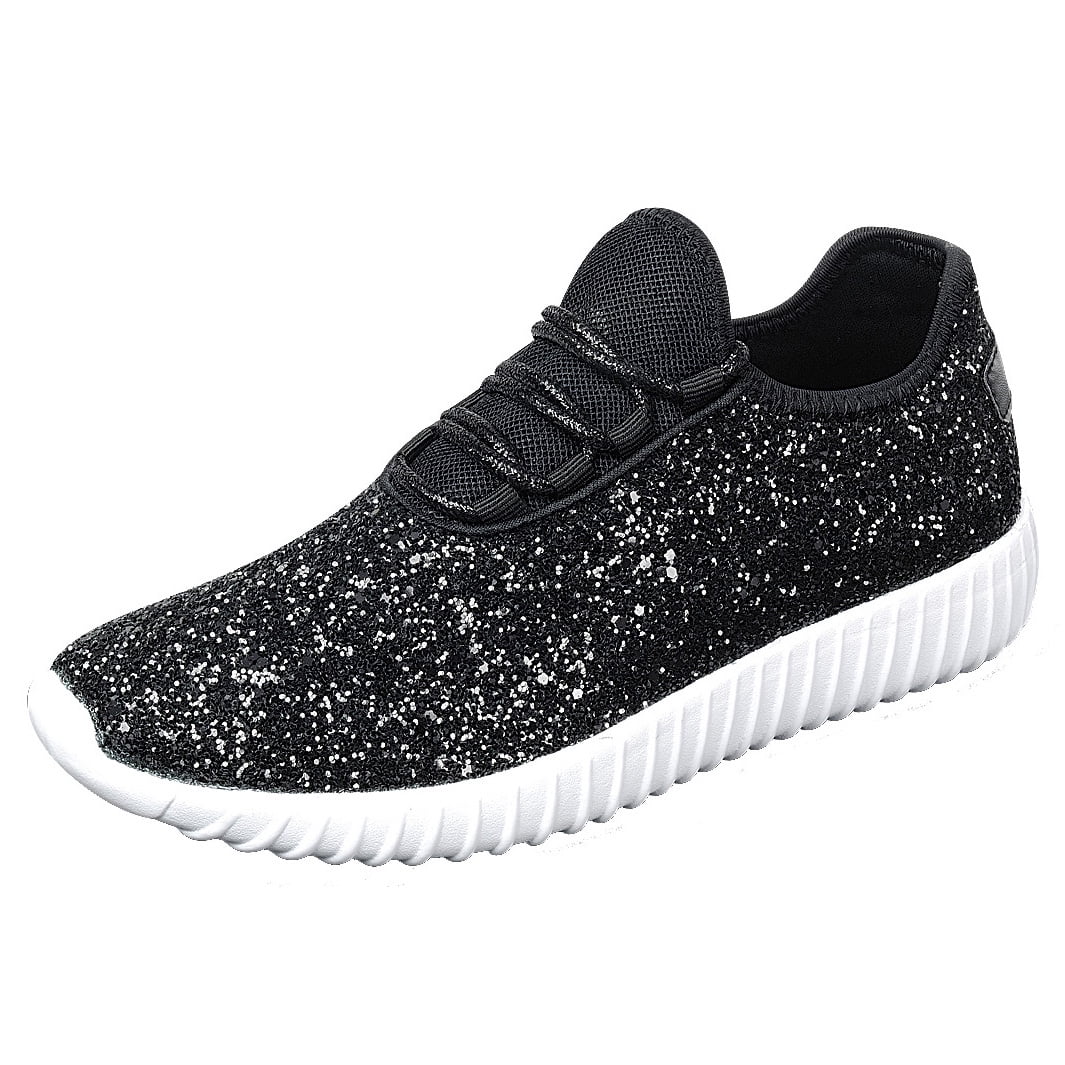 Cute Youth Kid Sequin Glitter Sneakers Lightweight Trainer Lace Up Shoes Walking 