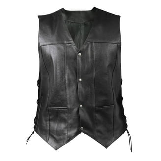 APEXFWDT Mens Motorcycle Faux Leather Vests Classic Black Riding