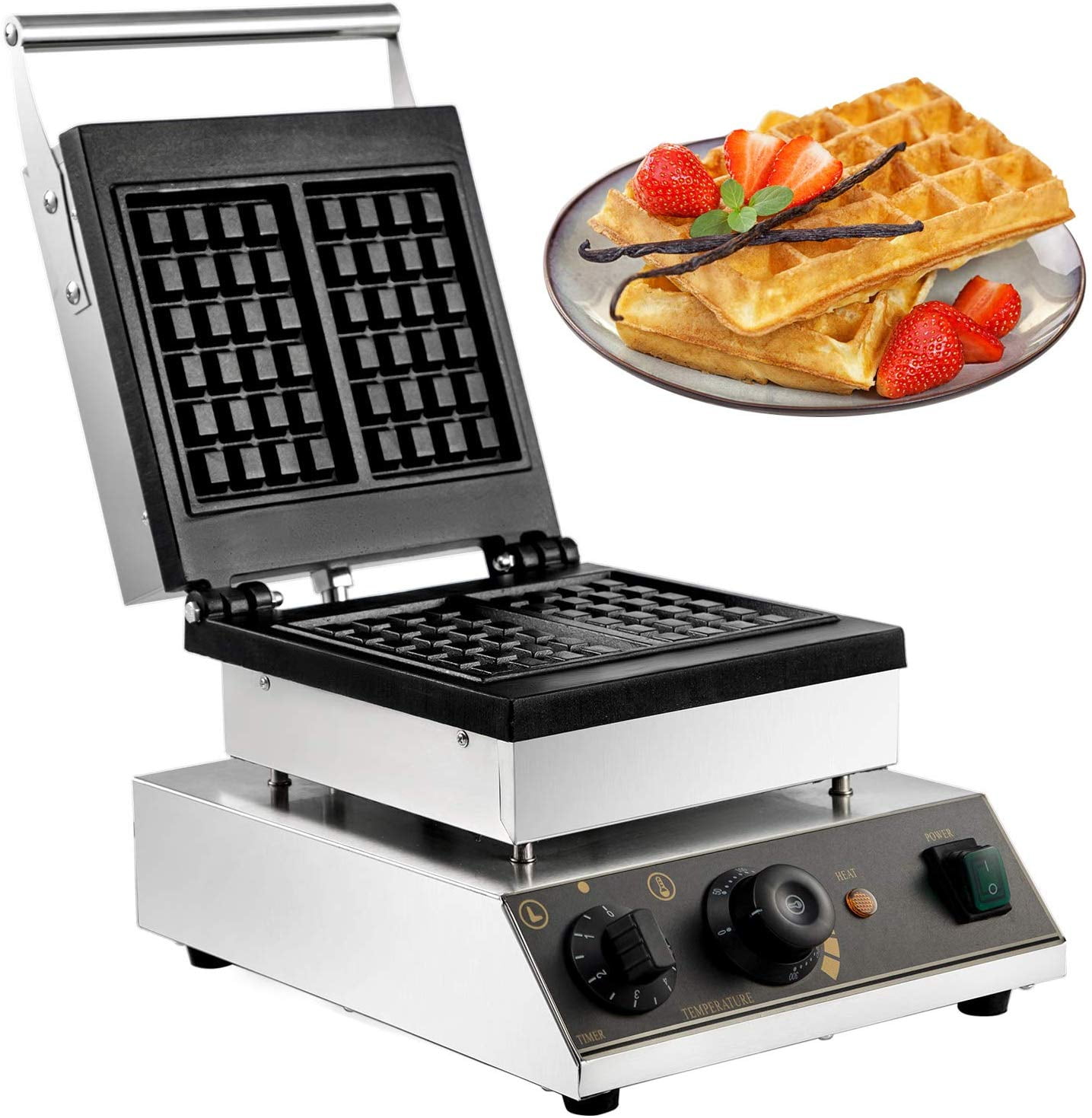 VEVOR 110V Commercial Waffle Maker 2Pcs Nonstick 2000W Temperature and