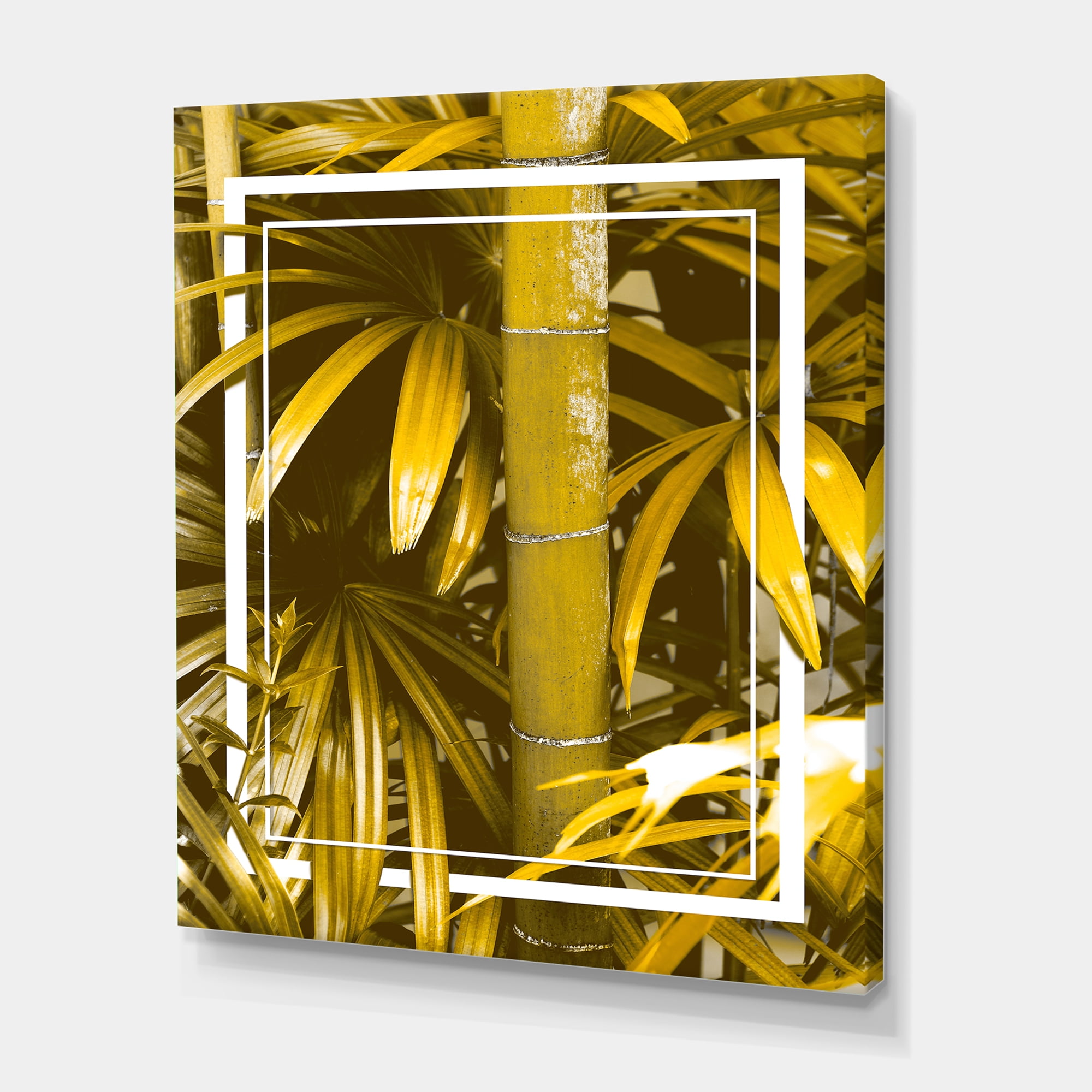 Designart ' Tropical Leaves and Yellow Bamboo ' Tropical Canvas Wall Art Print