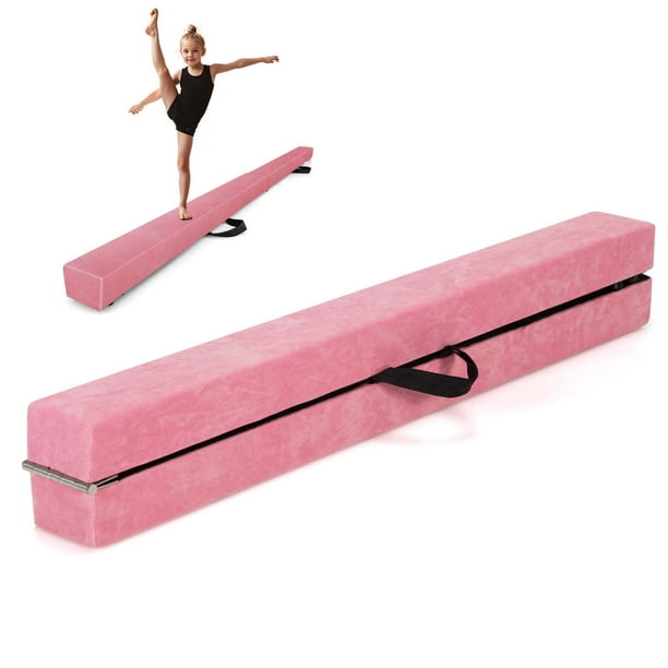 Coraluna 8 FT Folding Balance Beam, Foam Gymnastic Beam With Solid Wood Base Carry Handle Anti Slip Bottom Kids Teens Portable Floor Gymnastics Equipment H