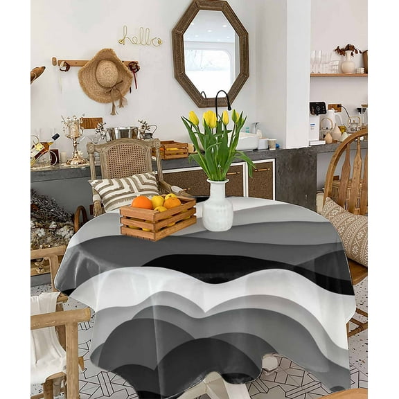 Grey Ombre Tablecloth Square Table Cloth 60x60 , Waterproof Tablecloth Outdoor Table Cloth, Modern Geometric Moire Abstract Art Washable Table Cover for Kitchen Dining Party