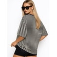 thumbnail image 4 of Gynyvoja Womens Oversized Striped T Shirts Short Sleeve Casual Crewneck Summer Y2K Clothes &Navy Blue M, 4 of 6