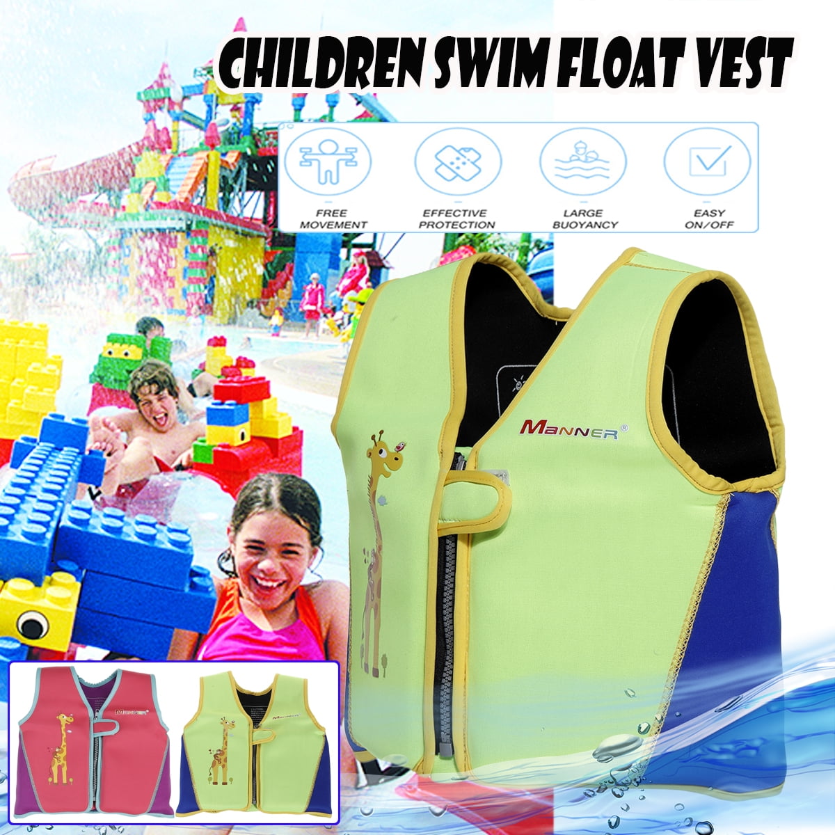 Kids Swim Vest Float Jacket Toddler Buoyancy Swimwear with Emergency Whistle & Adjustable Safety Strap as Swimming Arm Bands Children Flotation Learn to Swim Floats Swimsuit