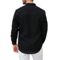 thumbnail image 6 of BUWTTED Men's Shirts Pure Color Crew Neck Long Sleeve Pleated Spring Fall Casual Button Down Business Work Black Shirt L, 6 of 6