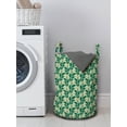 thumbnail image 3 of Garden Art Laundry Bag, Continuous Exotic Leafy Plant Modern Meadow in Natural Tones, Hamper Basket with Handles Drawstring Closure for Laundromats, 13" x 19", Pale Khaki Forest Green, by Ambesonne, 3 of 4