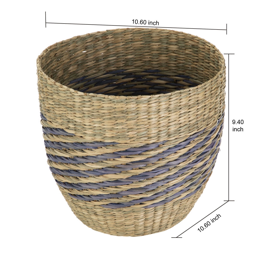 Homezone 9" Tapered Seagrass Basket with Modern Blue Detail
