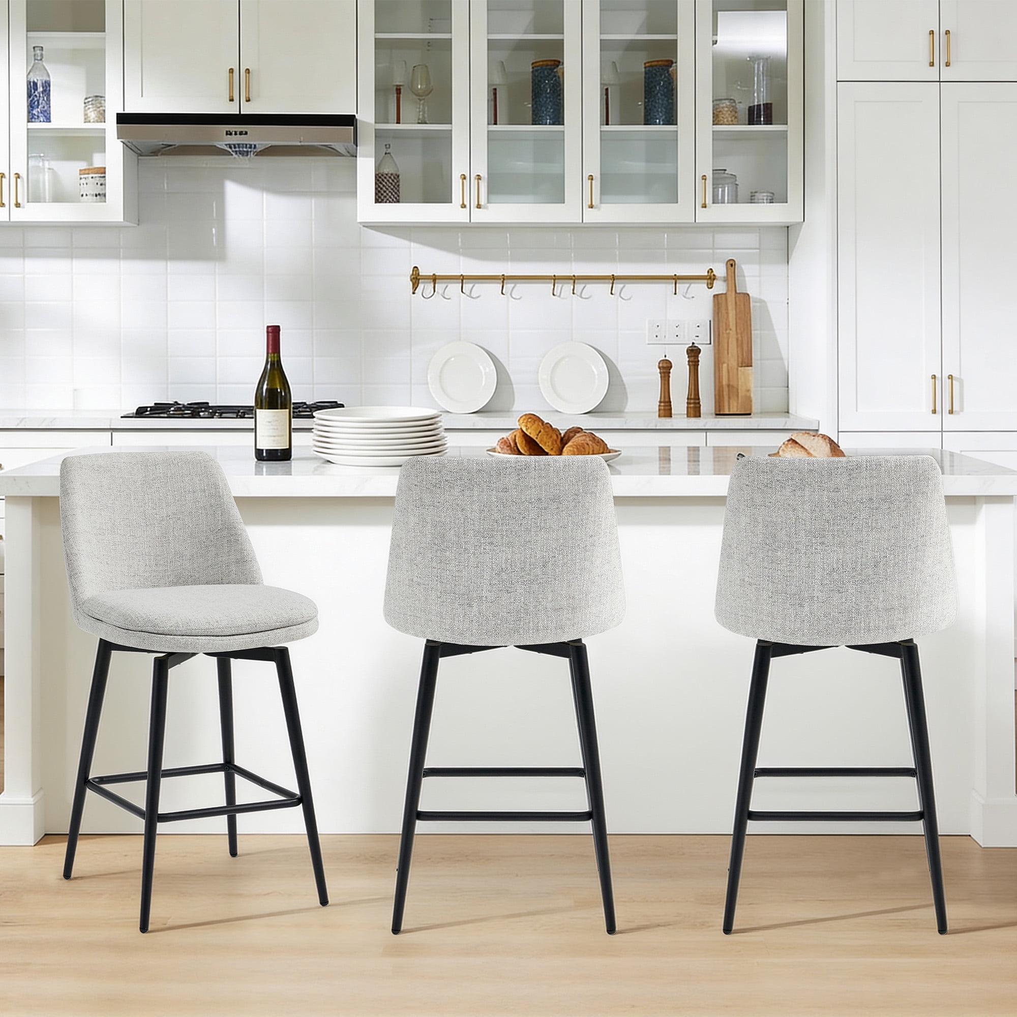 Spruce & Spring Counter Height Swivel Barstool with Curved Back and Metal Legs Set of 2, Cloud Fabric
