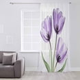 thumbnail image 3 of Purple Tulips Semi Sheer Curtains Drapes for Living Room,Bedroom,French Doors Window 108 Inches Long,Watercolor Floral Wildflower Green Plant Rod Pocket Chiffon Curtain Drapery Voile Draperies Panel, 3 of 6