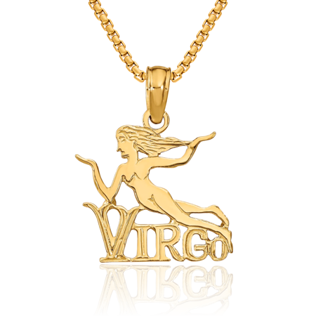 10K Solid Yellow Gold Virgo Zodiac Necklace Virgin Horoscope Pendant August September Birthday Charm Astrology Jewelry