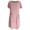 thumbnail image 6 of Tshirt Dress Women Cotton Linen Short Sleeve Crewneck Quarter Zip Midi Dress Casual Summer Dress with Pockets, 6 of 6