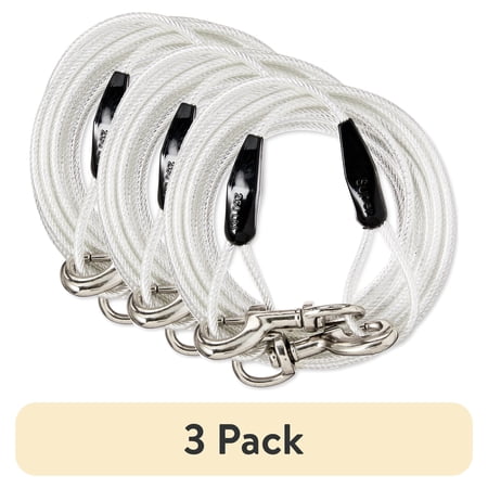(3 pack) Vibrant Life Reflective Vinyl-Covered Tie-Out Cable for Dogs, Super, 25'