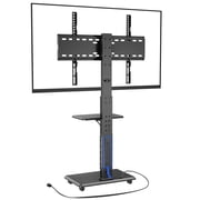 Rolling TV Stand with Power Outlet, Mobile TV Cart for 32-75 Inch TVs up to 110 lbs, 18 Adjustable Heights, Max VESA 600x400mm, TV Floor Stand with Swivel Mount/Shelf/Wheels, Fits for Bedroom