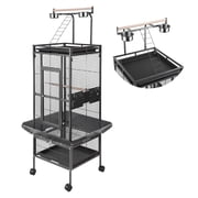 SHUO Y - 61" Extra Large Bird Cage, Corner Wide Parrot Cage, Large Wrought Iron Rolling Bird Cage with 360 Degree Wheels for African Grey Parrots, Macaw Rooftop Play & Lock Protection