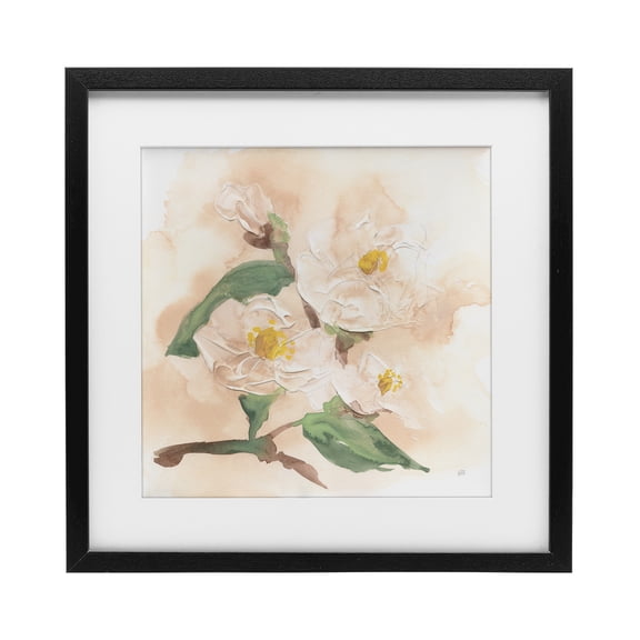 Stupell Industries Shabby Chic Soft Dimensional Magnolia Black Framed Print Under Glass, 13 x 13, by Chris Paschke