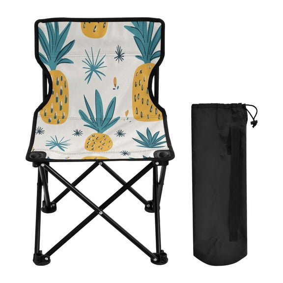 WOBOGO Illustration Of Pineapples with White Background Camping Chair Convenient Four Corner Backrest Folding Stool Can Hold Up to 220lbs