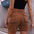 thumbnail image 3 of Pantalones Cortos De Mezclilla Con Bolsillo Pierna Recta Cintura Elástica Botón Cremallera Pantalones Cortos De Mezclilla De Talle Alto Para Verano Marrón M, 3 of 8