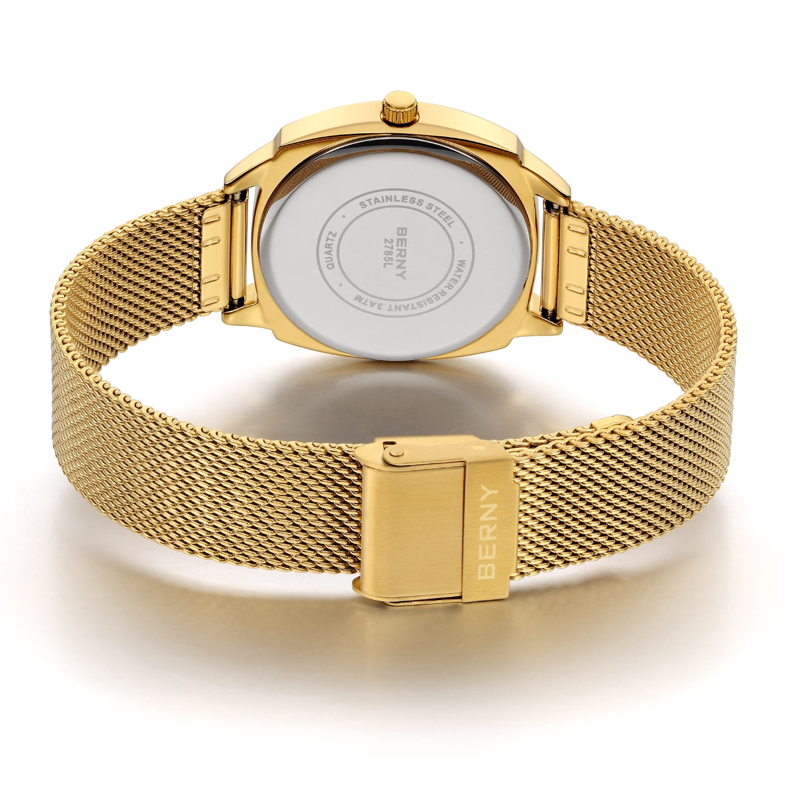 BERNY Gold Watch for Women, Casual Analog Women's Quartz Watch with Stainless Steel Mesh Band, Small Seconds Hand, 3ATM Water Resistant, Classic Ladies Wristwatch, Black