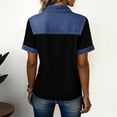 thumbnail image 5 of Womens Denim Buttons Decor Western Tops Splicing V Neck Dressy T-Shirt Patchwork Collared Casual Blouses Black 2XL, 5 of 6