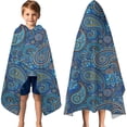 thumbnail image 3 of Blue Paisley Pattern Hooded Bath Towel，60"x35" for Ages 3 To 12 Kids, Quick Dry Lightweight Soft Microfiber Hood Beach Towel Cover Up for Kids, 3 of 7