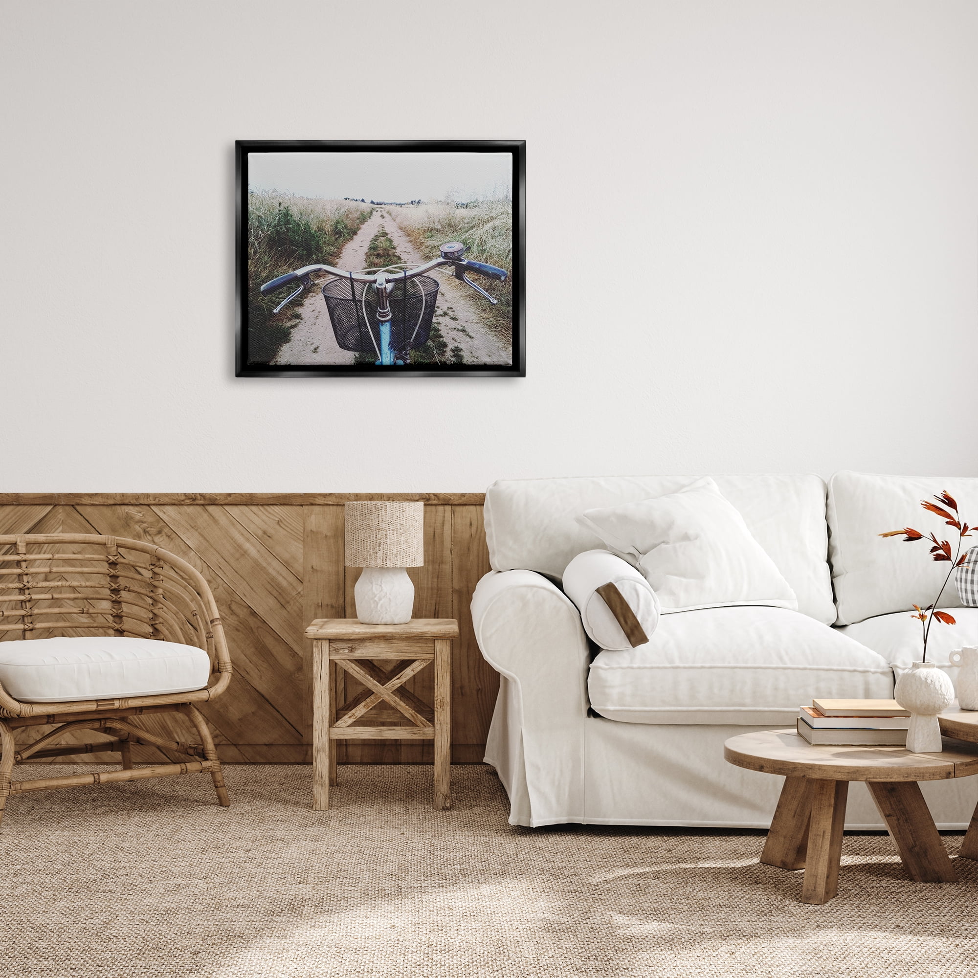 Stupell Industries Bicycle on Rural Path Nature Photography Black Floater Framed Art Print Wall Art, 31 x 25