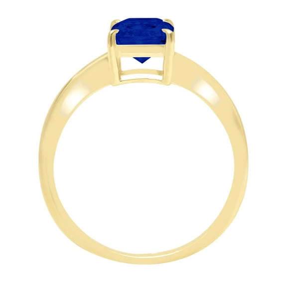 1.75 ct Radiant Cut Simulated Blue Sapphire Solitaire Engagement Ring for Women in 18K Yellow Gold