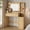 Natural, variant on UGTOO Walnut Makeup Vanity Desk with Lights and Mirror, Mid-Century Modern Dressing Table with Charging Station & Type-C Port, Bedroom Beauty Vanity with 5 Drawers & Display Shelves