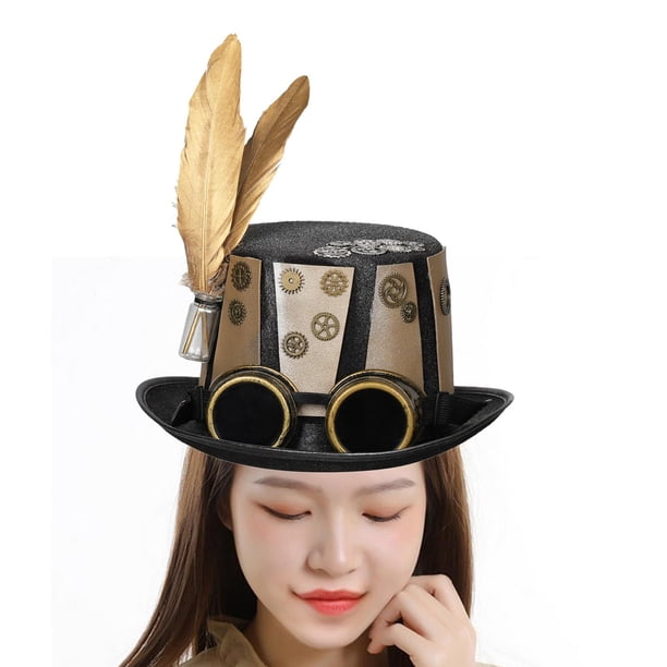 Steampunk Top Hat Steam Punk Hat Estilo vintage con fieltro de plumas Unisex Jazz Hat Fedora Hat para Masquerade Festival Carnival Parade Mujeres 60-61cm Salvador Sombrero de copa Steampunk