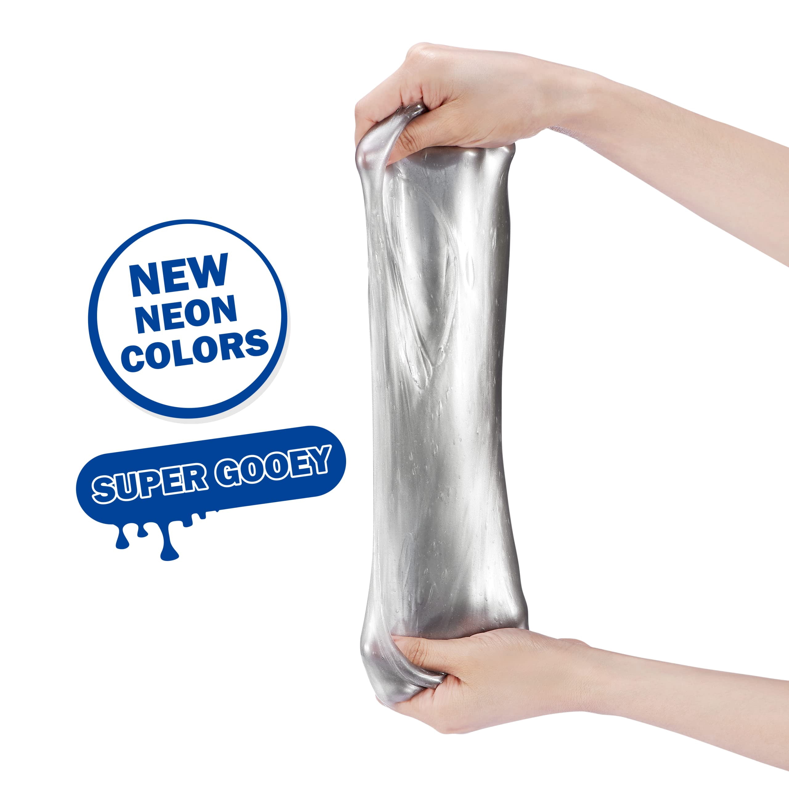 Oosh Slime Medium Foilbag 500g (4 Pack) by ZURU, Gooey Slime and Epic Stretchy Slime for Girls and Kids (Rainbow, Pink, Purple, Silver)
