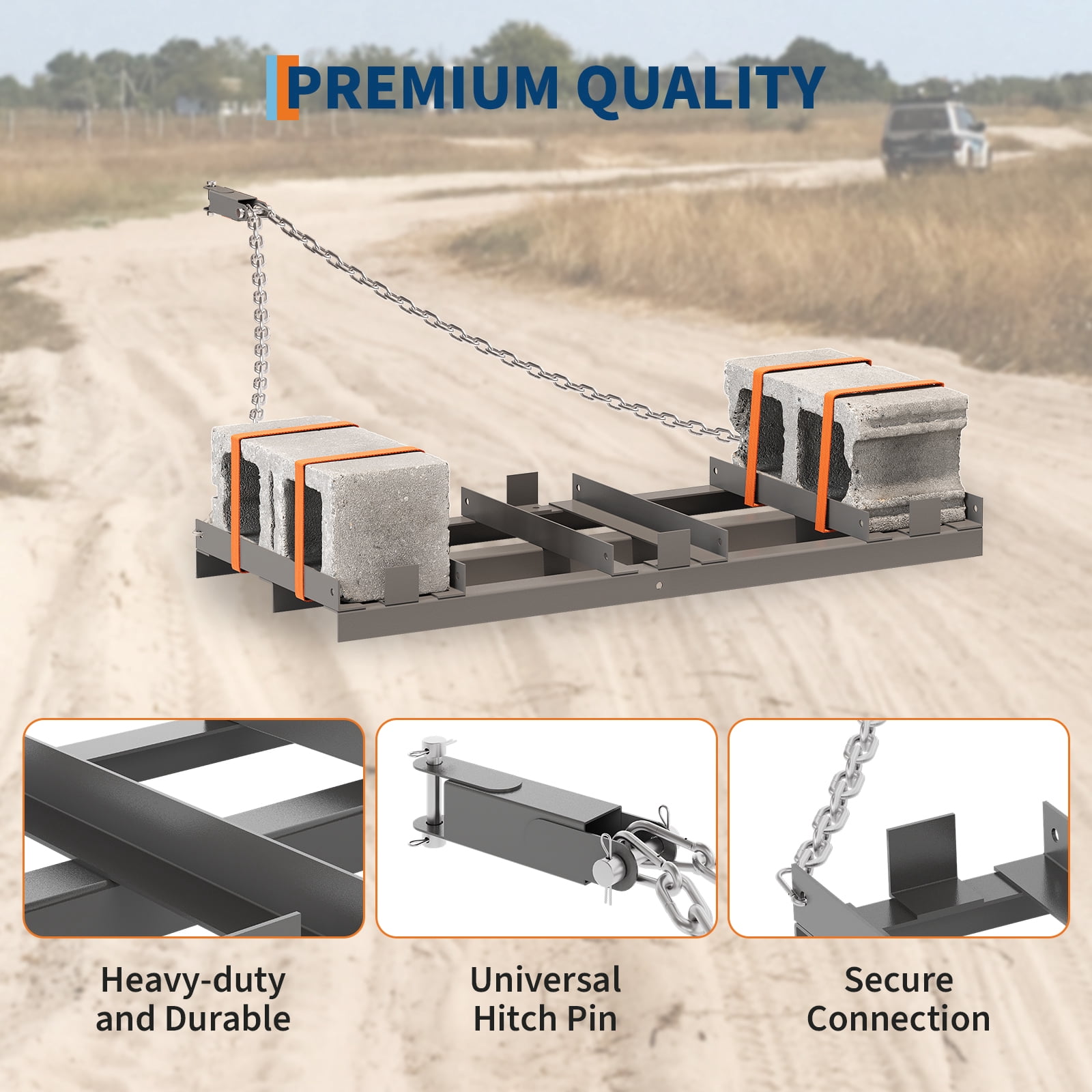 M optimized 4FT Heavy Duty Drag Harrow Tow Behind Driveway Grader with 6FT Chain Link, Landscape Rake for Gravel, Sand, Soil & Hay - Lawn Leveling Tool for Field Yard Pasture