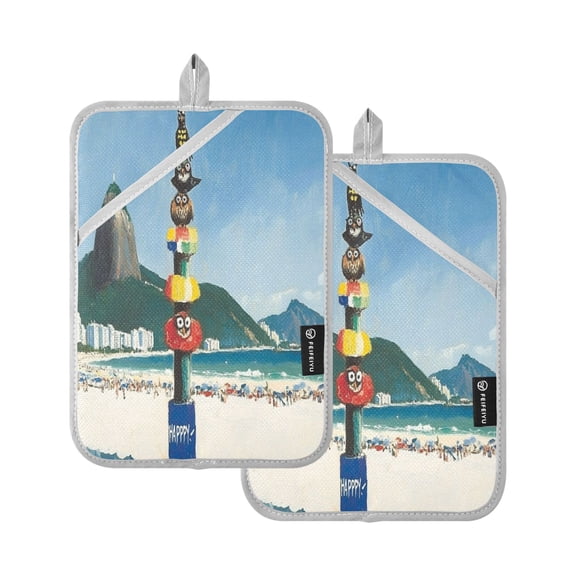 BZSMCE Pot Holder Oven Mitts Cooking baking Owls Stand on The Pole Creative Pattern Size:7x9.8in