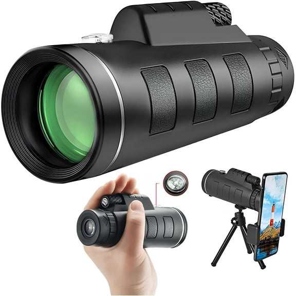 New 2025 Monocular Telescope for Smartphone, 40x60 High Power with Smartphone Adapter and Sturdy Tripod, BAK4 Prism, Beginner, Unisex, Outdoor Enthusiasts, Adults, Male, Black