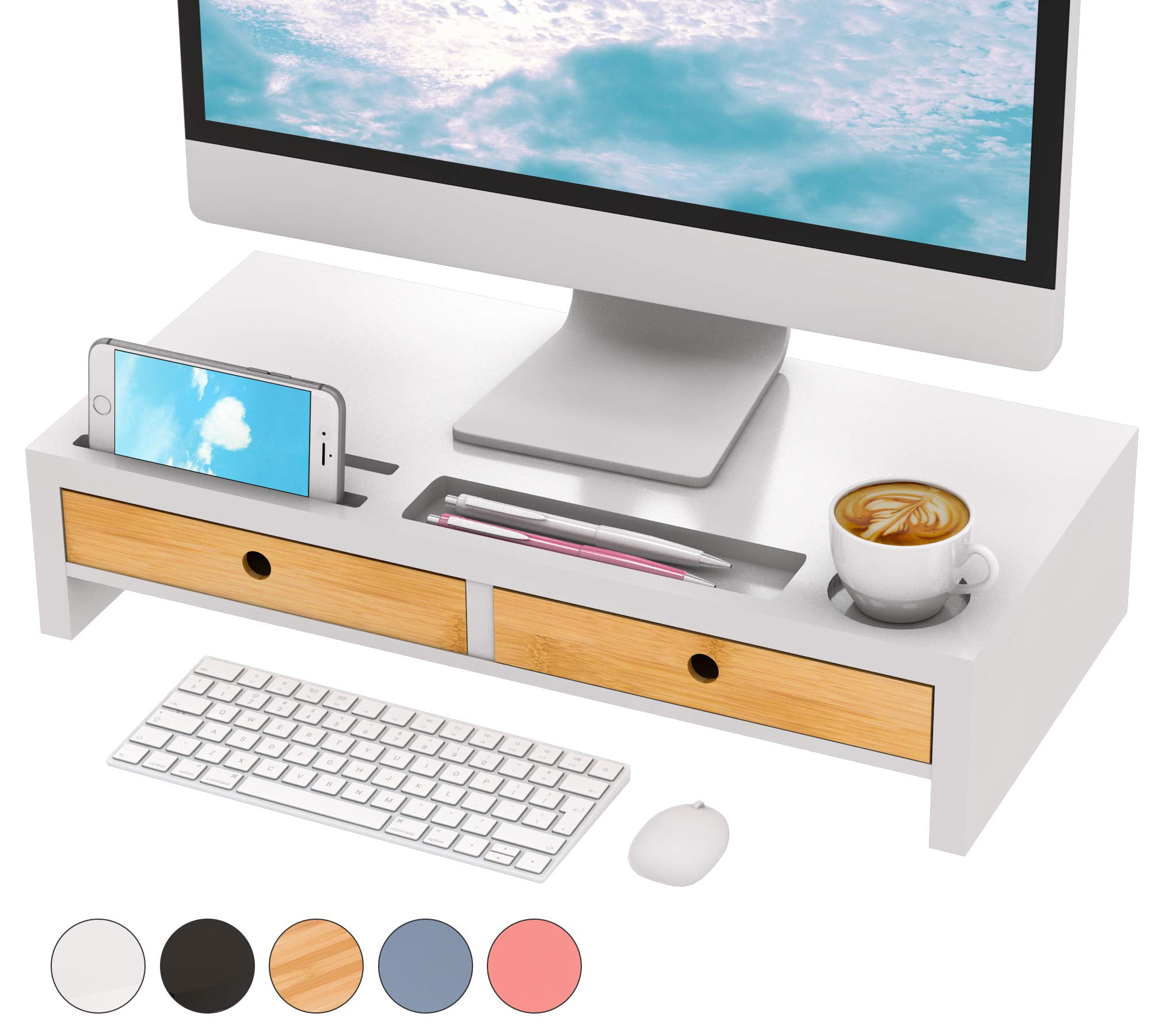 Desk Shelf Organizer Keyboard Storage Black 22 x 10.6 x 4.7 Monitor Stand Riser with Drawer 