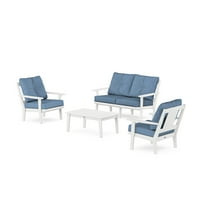 POLYWOOD® Prairie 4-Piece Deep Seating Set with Loveseat in White / Sky Blue
