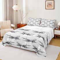 Homewish Transportation Theme 4-Piece Full Size Sheets for Teens Children Boys,Aircraft Airplane Bed Sheets,Helicopter Military Jet Lightweight Sheet Sets,Microfiber Bedroom Decor