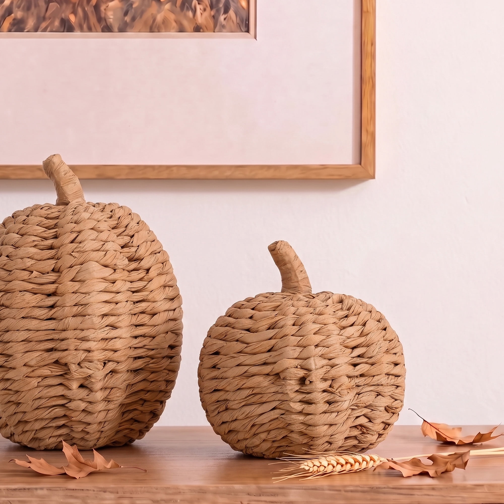 Small Woven Pumpkin Tabletop Decoration, Brown, 7", Fall by Way To Celebrate