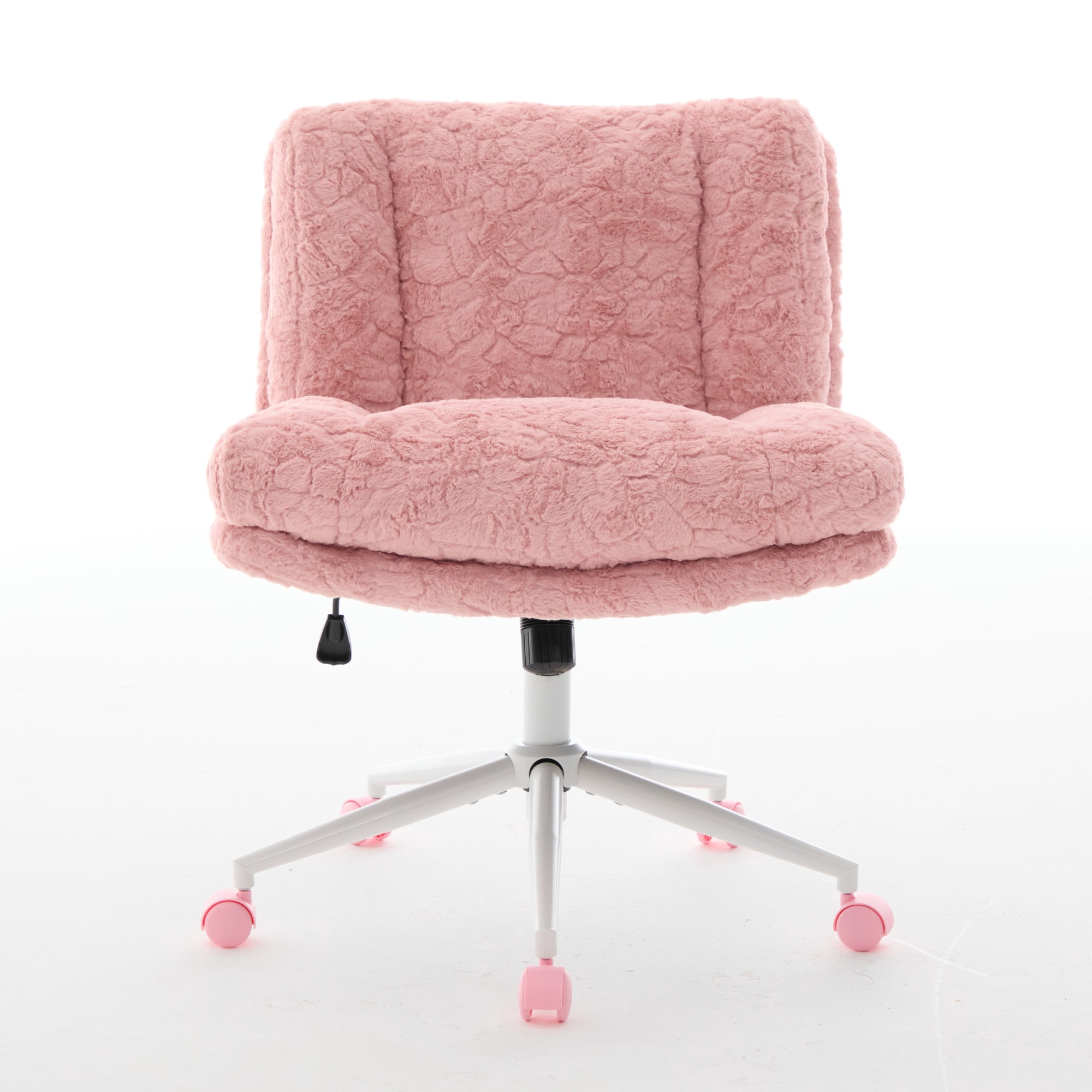 26.4" Wider Seat Office Chair, Artificial Rabbit Hair Home Chair with Metal Base, Adjustable Desk Chair Swivel Office Chair, Vanity Chair (Pink)