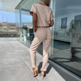 thumbnail image 4 of UYISJ Women's 2 Piece Outfits Deep V Neck Short Sleeve Jumpsuits Long Pant Romper Lounge Jogger Set with Pockets Beige XL, 4 of 4