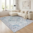 thumbnail image 3 of Janvonne Bohemian Area Rug, Low-pile Washable Non-Slip Boho Carpet for Living Room Bedroom Nursery,Pet Friendly，Home Decoration,Blue Grey, 5'x7', 3 of 8