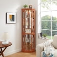 thumbnail image 3 of SESSLIFE 70" Corner Curio Cabinet with Glass Doors and Lighting, Oak Lighted Curio Cabinet with 5-Tier Adjustable Shelves for Display, Easy Assembly, 3 of 10