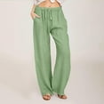 thumbnail image 3 of Womens Linen Long Pants Summer Casual Linen Trousers Drawstring Elastic High Waist Long Pant Women Comfortable Loose Straight Wide Leg Lounge Pants, 3 of 6