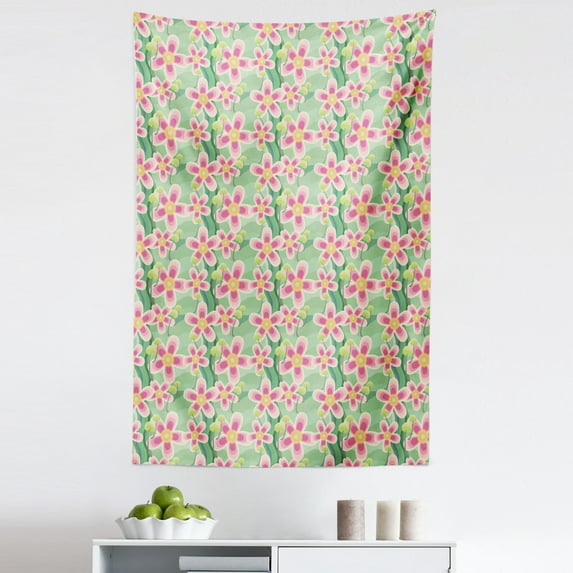 Flora Tapestry, Pastel Large Flower Petals Garden Yard Beauty of Spring Fragrance Retro Art, Fabric Wall Hanging Decor for Bedroom Living Room Dorm, 5 Sizes, Multicolor, by Ambesonne