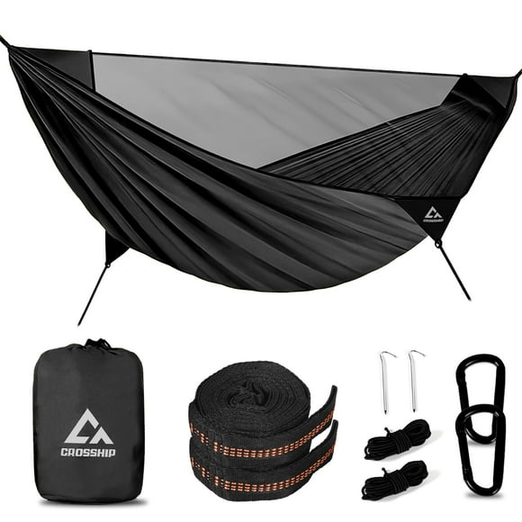 Hamaca de camping CROSSHIP 290 x 155 cm con mosquitera negra