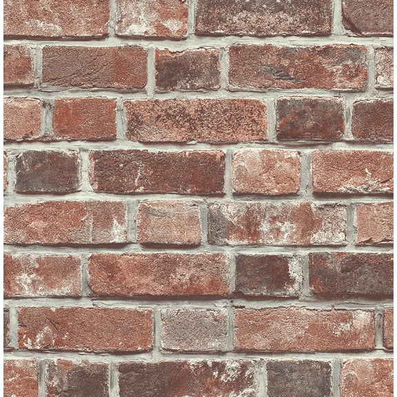 Seabrook Designs  Distressed Red Brick Prepasted Wallpaper - 20.5 in. W x 33 ft. L