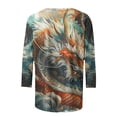 thumbnail image 4 of LYXSSBYX 3/4 Sleeve Shirts for Women Women's Fashion Dragon Print T-Shirt 3/4 Sleeves Blouse Round Neck Casual Tops, 4 of 5