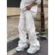 thumbnail image 4 of Pantalones vaqueros rectos de estilo americano para hombre y mujer, ropa Y2k de calle con borde crudo, estilo Harajuku, baile Hip-hop, color blanco, 4 of 4