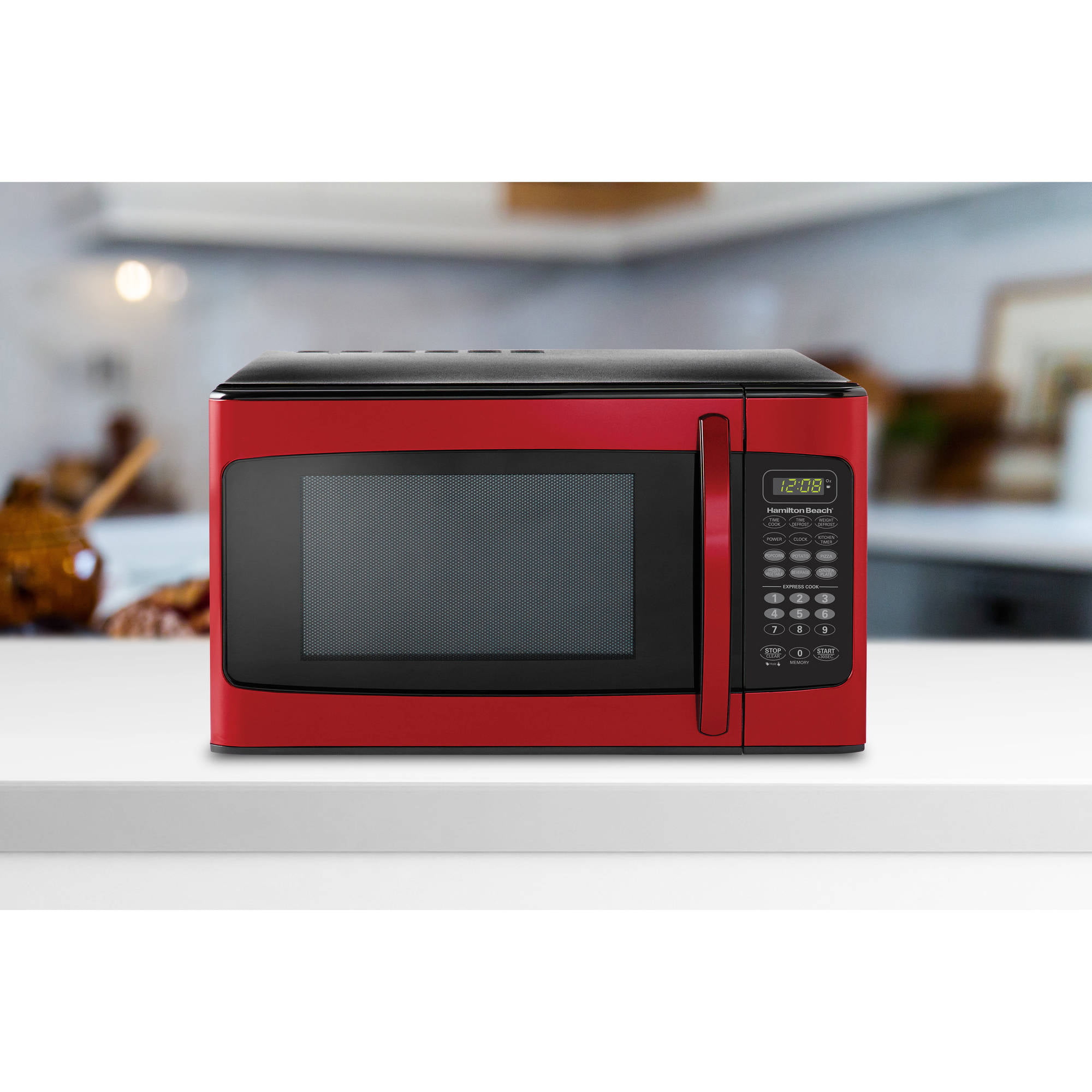 Hamilton Beach 1.1 cu FT Kitchen Microwave Oven 1000W LED Display Red