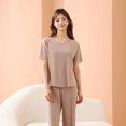 thumbnail image 1 of Parejas de seda de hielo sensación fresca verano fino corto manga pantalones largos ropa de dormir conjunto de ropa de hogar para hombres y mujeres, 1 of 5