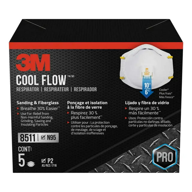3M 8511 N95 Cool Flow NIOSH-Approved Face Masks, White, 5-pk