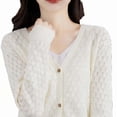 thumbnail image 5 of Levmjia Women Long Sleeve Knit Cardigan Polyester Solid Color V Neck Hollow Out Sun Protection Lightweight Breathable Casual Daily Home Wear Office Commute Beach Vacation, 5 of 5